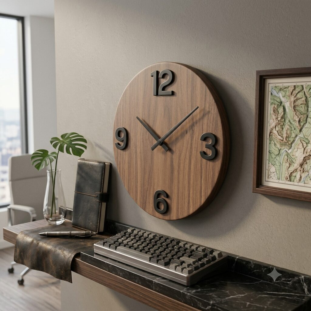 1782699905513 ساعة حائط خشبية مودرن (Modern Wooden Wall Clock) - الصورة 1