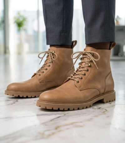 بوت جلد كلاسيكي برباط (Men's Classic Leather Lace-Up Boots)